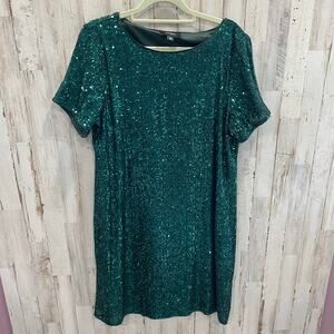 MSK Green Sequin Round Neck Mini Party Dress NYE Cocktail Womens Medium